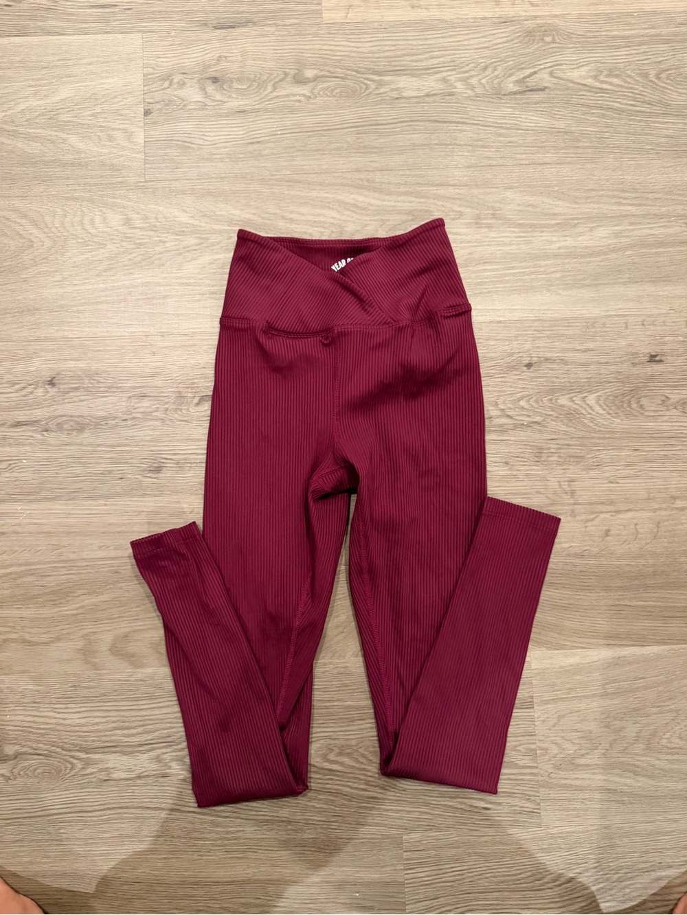 Year of Ours Ribbed High-Waist Leggings in Maroon